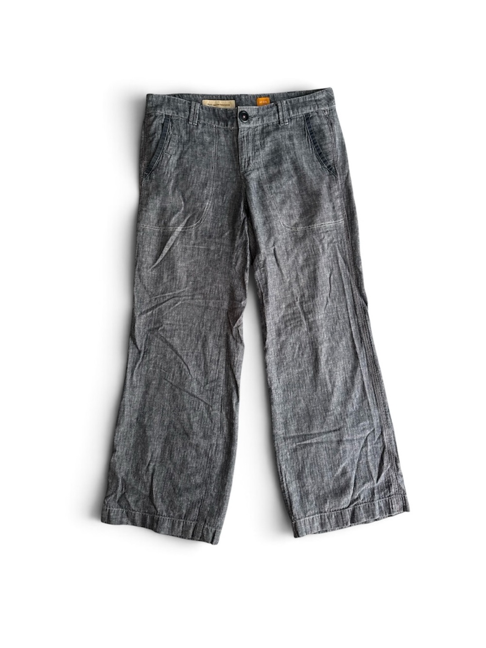 PILCRO AND THE LETTERPRESS Pants Women’s 4 Blue Herringbone Linen Blend Wide Leg